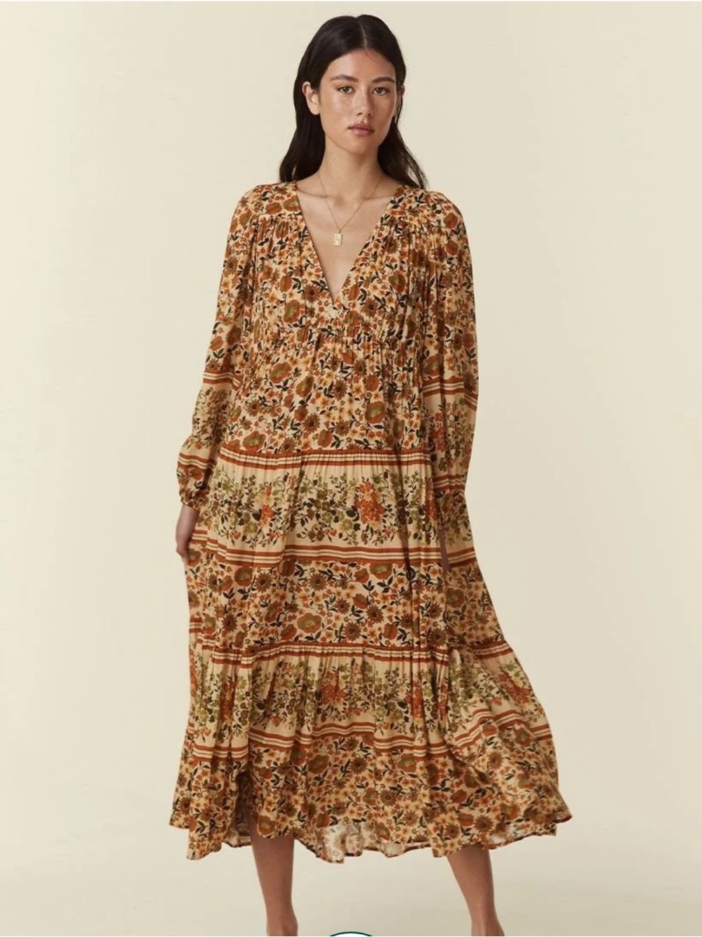 SPELL Impala Lily Midi Dress Floral Boho Cottagecore Tiered Peasant Earthy S